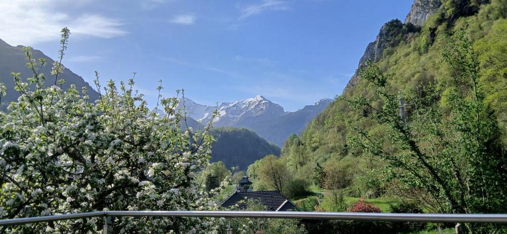 a view of a valley with a mountain at GITE GETEU in Laruns