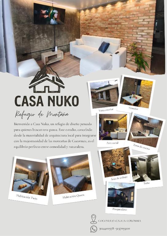 kolaż zdjęć salonu w obiekcie Casa Nuko w mieście Puracé