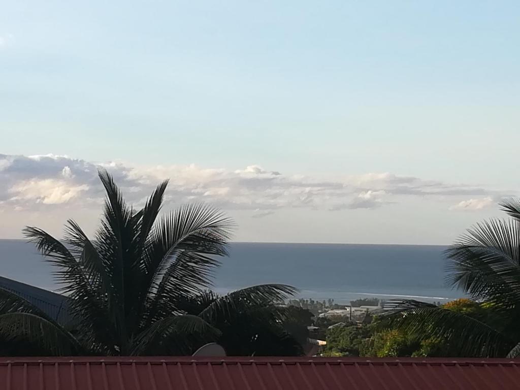 a view of the ocean with palm trees in the foreground at TAHITI - Condo Ariitea in Pirae