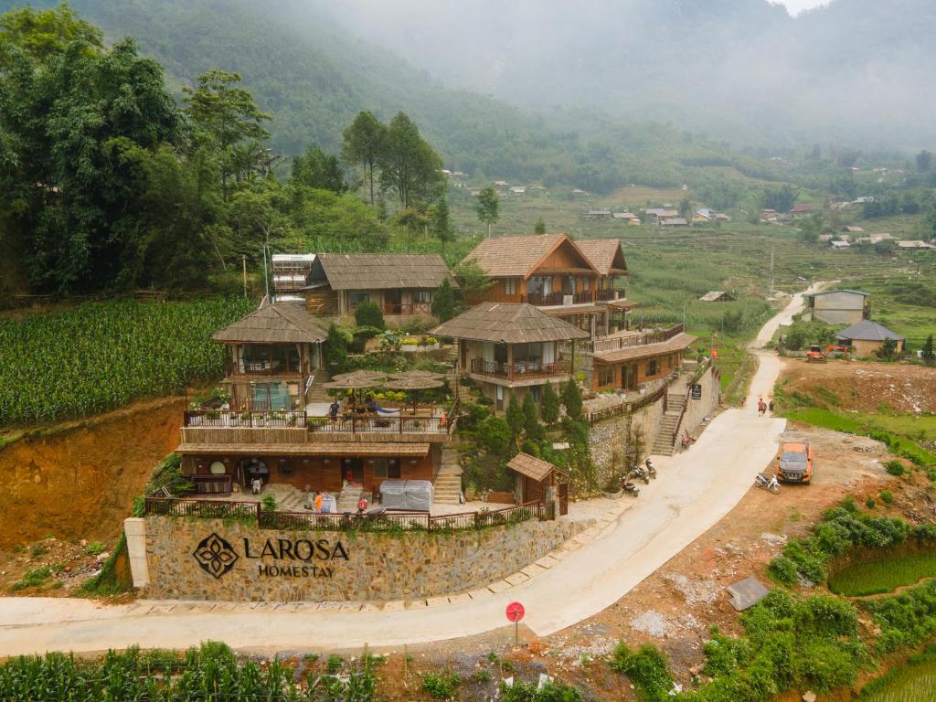 an aerial view of a villa in a vineyard at Larosa Homestay Sapa in Sa Pả