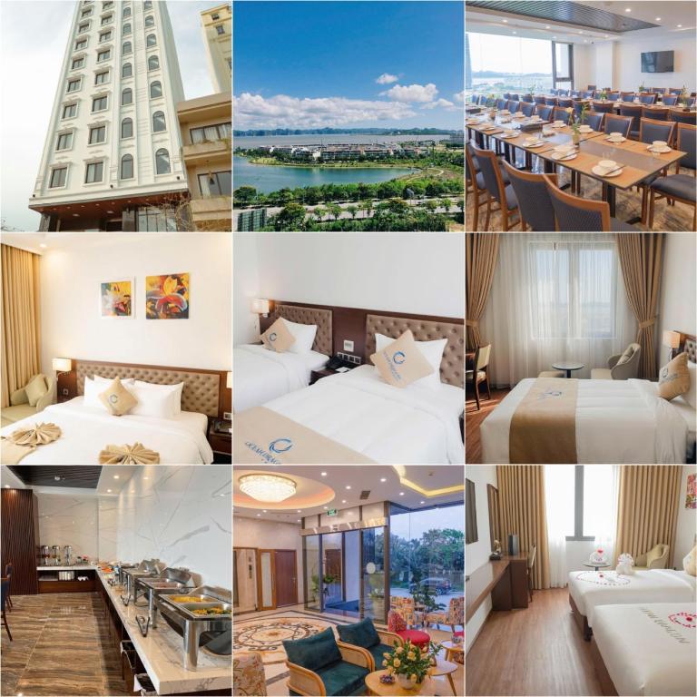a collage of photos of a hotel room at ocean dragon in Ha Long
