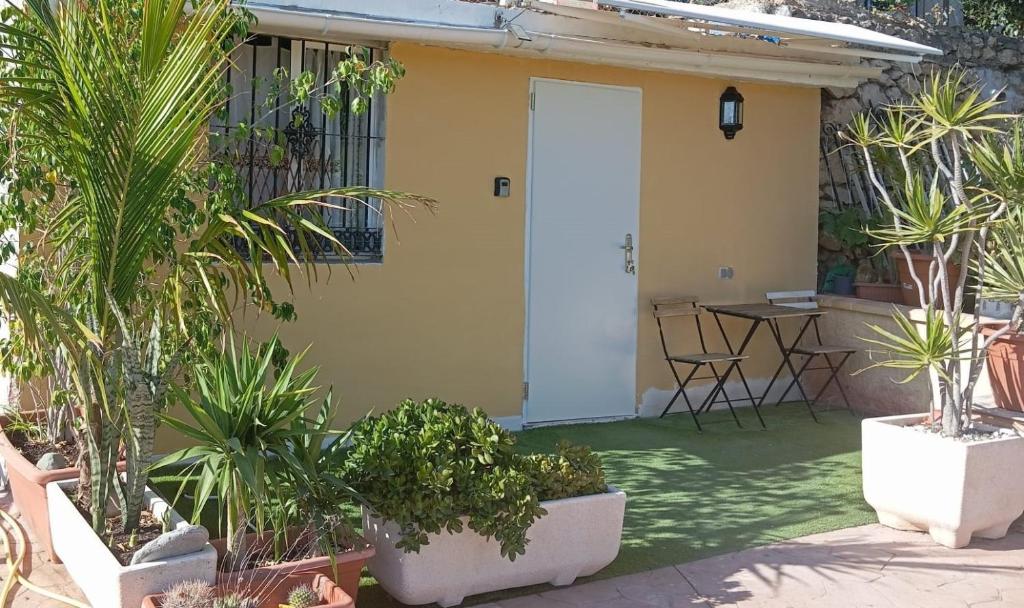 a house with plants in front of a door at Casita con mirador in Málaga