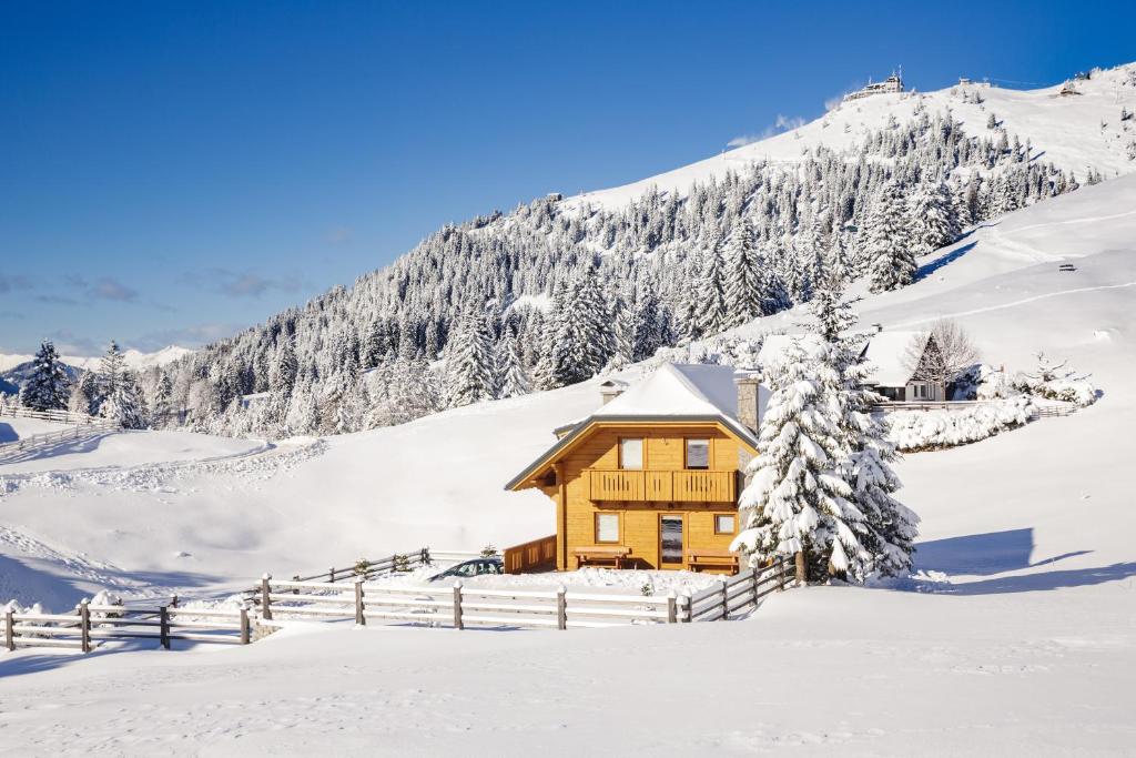 a wooden cabin in the snow on a mountain at Apartments Krvavec in Cerklje na Gorenjskem