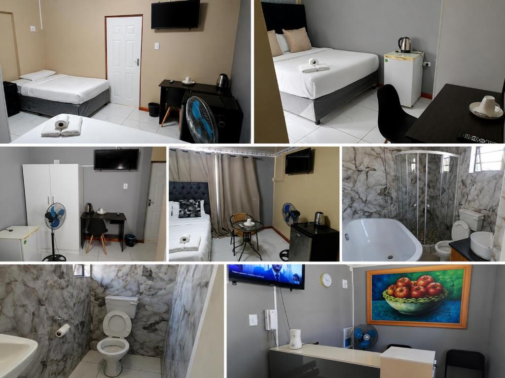 a collage of four pictures of a hotel room at Springforth Guesthouse in De Grendel