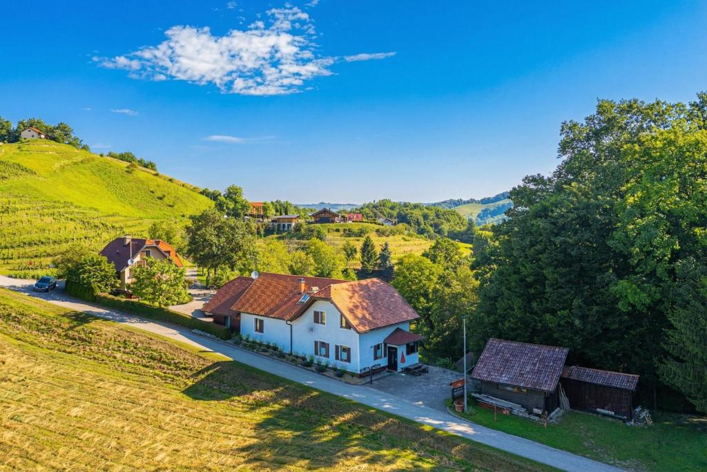 an aerial view of a house in the hills at House Marija with BBQ & Garden - Happy Rentals in Gradišča