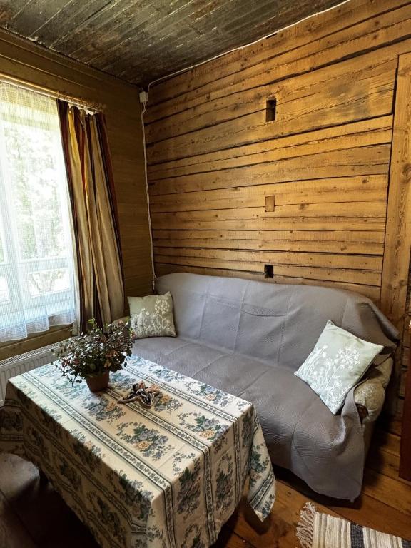 a living room with a couch and a table at Võhma Külamaja, room nr 8 in Võhma