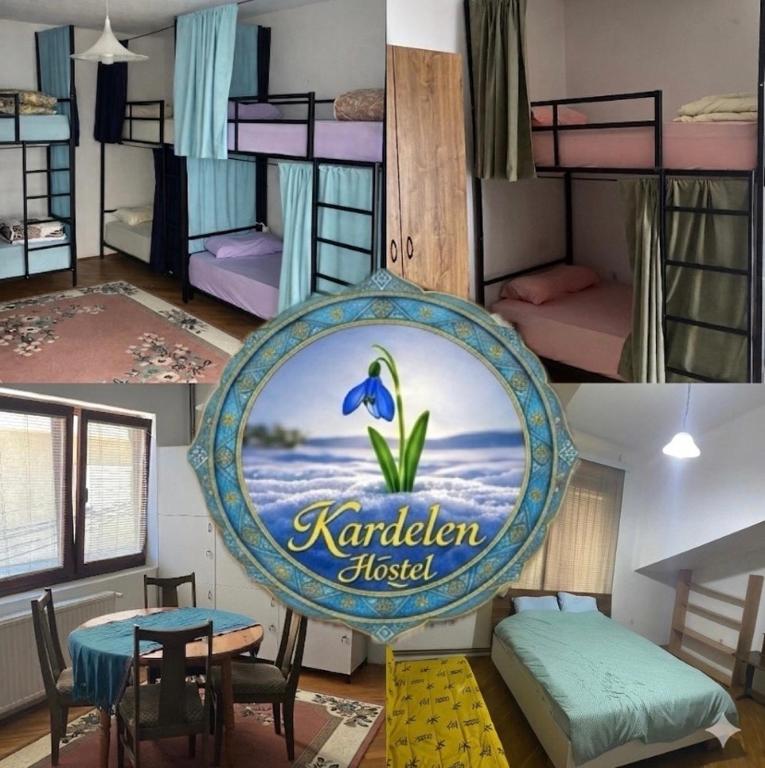 a collage of photos of a room with bunk beds at Kardelen Hostel in Prishtinë