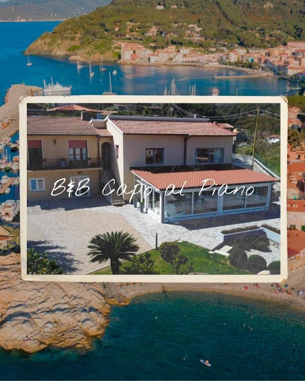an aerial view of a house with a swimming pool at B&B Capo al Piano in Marciana Marina