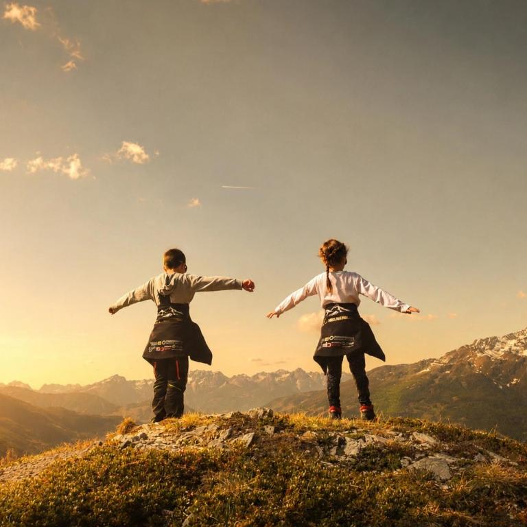 two women standing on top of a mountain with their arms outstretched at Ebner Casa in Heiligenblut