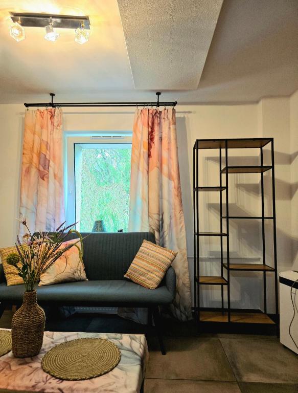 a living room with a couch and a window at Apartament Rosa in Rydułtowy