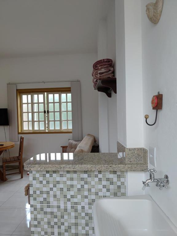 a bathroom with a sink and a counter top at Flat Alvorada in Ouro Preto