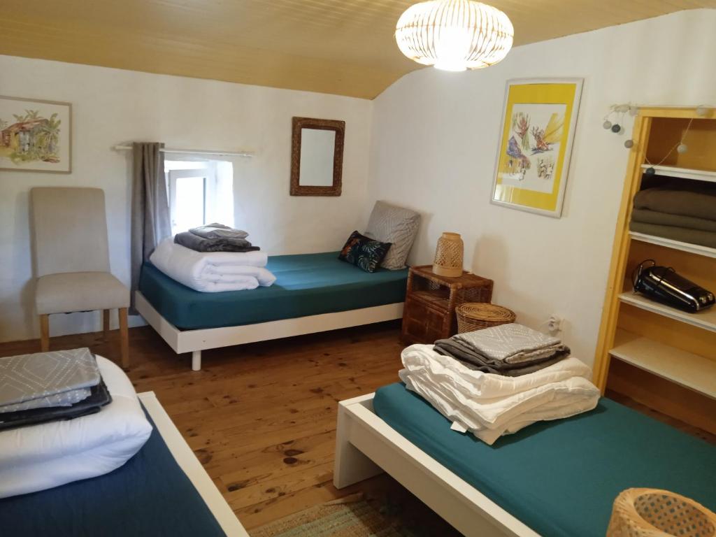 a room with two beds in a room at Gîte de La Planette in La Romieu