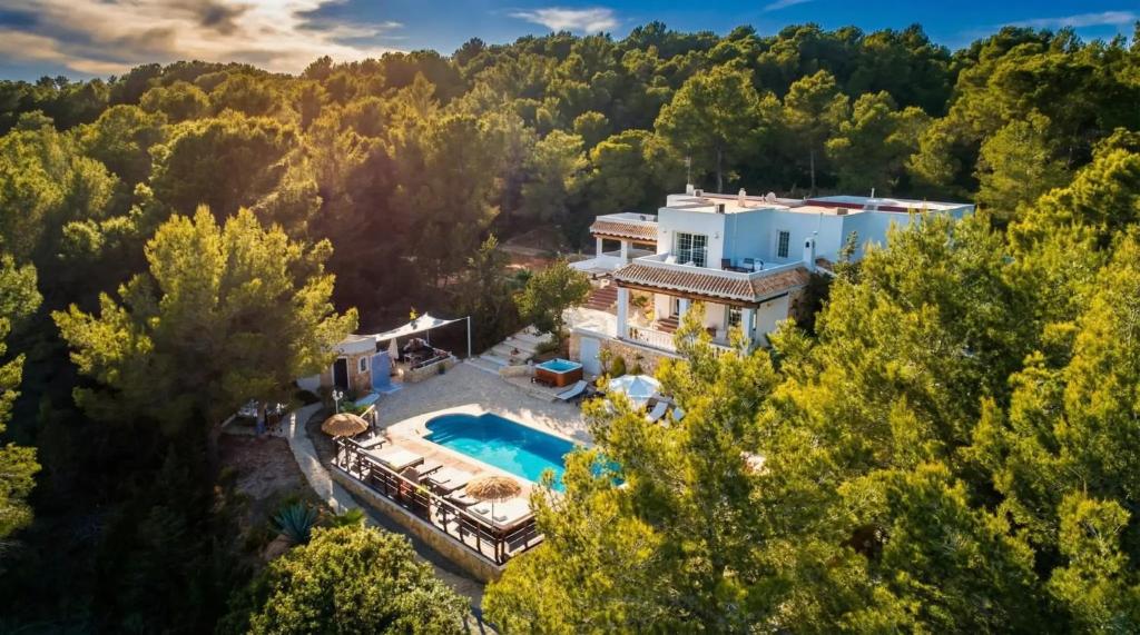 an aerial view of a house with a swimming pool at Can Paredes Ibiza in Ibiza Town