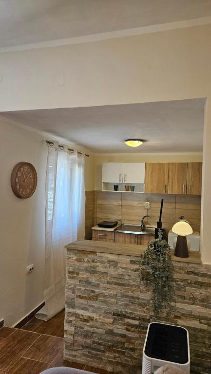a kitchen with a counter with a sink and a counter sidx sidx sidx at Aura Bay Cozy Studio in Kotor