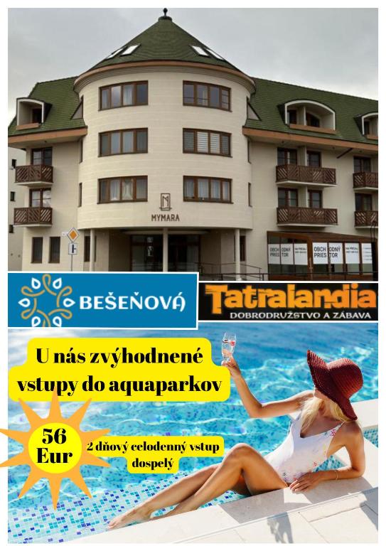 a advertisement for a hotel with a woman laying on the beach at Apartment MyMara No3 in Bešeňová