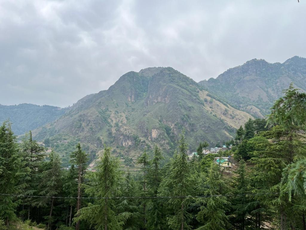 a mountain range with trees in front of it at Hill View Cottage in Chakrāta
