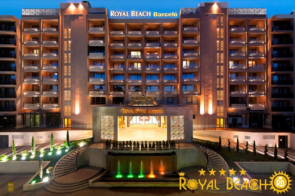 a view of the royal beijing hotel at night at Royal Beach Premium Residence- Sunny Beach in Sunny Beach