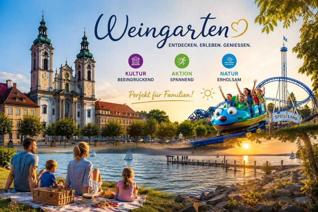 a poster for a european amusement park at Modernes City-Apartement - 6 Gäste in Weingarten