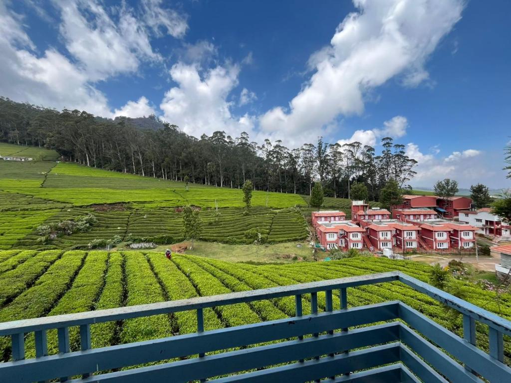 Blick auf einen Bauernhof vom Balkon eines Hauses in der Unterkunft silver bett in Lovedale