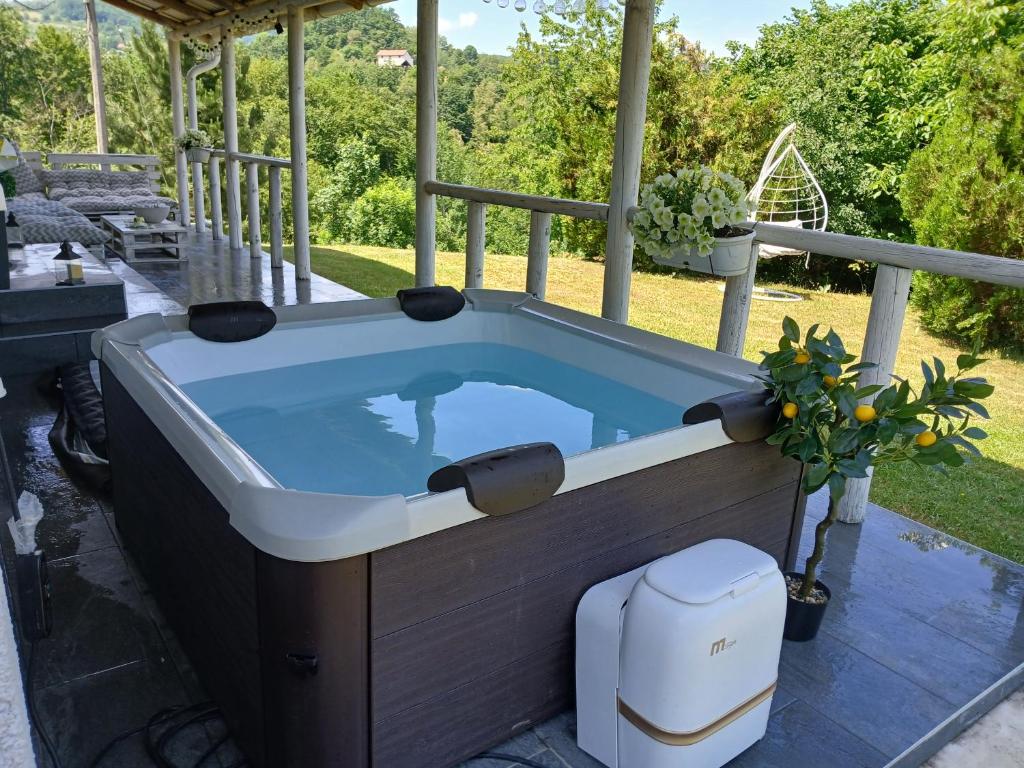 una vasca idromassaggio sul patio di una casa di Vila Obradovic ad Arilje