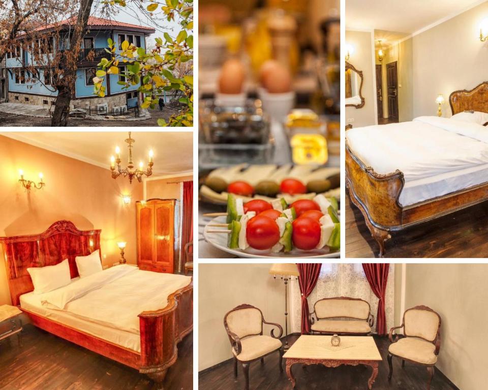 eine Collage von Bildern eines Hotelzimmers in der Unterkunft Hotel Evmolpia in Plowdiw