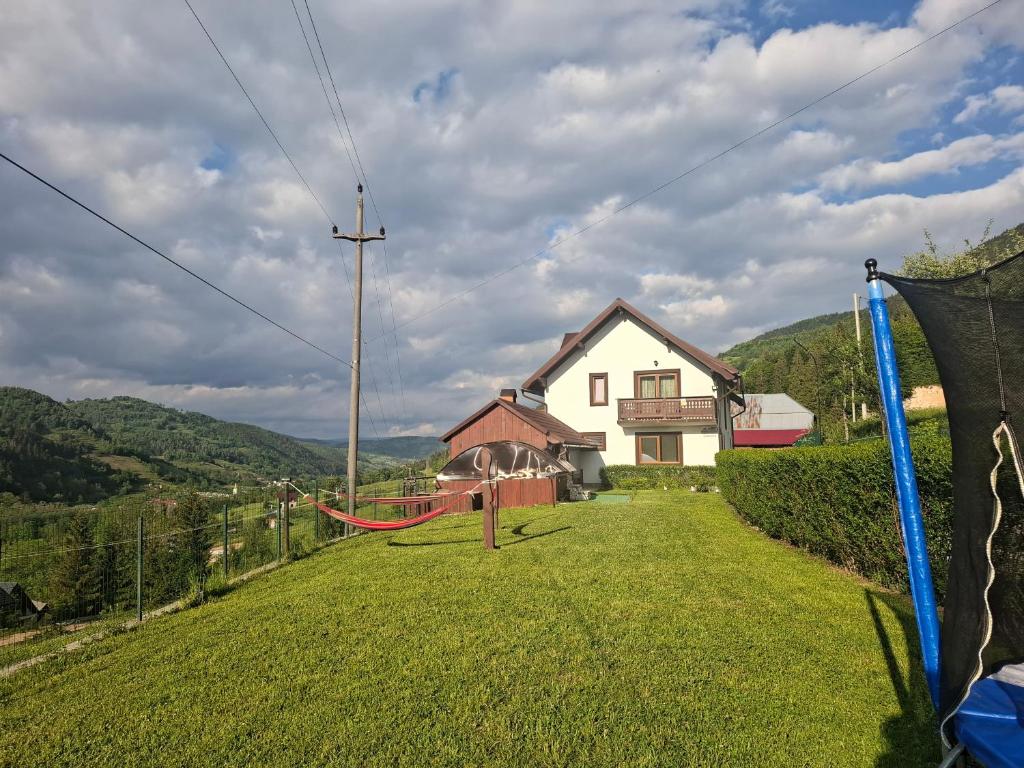 a house with a large yard in front of a house at Pensiunea Agroturistica Cascada in Nemesi