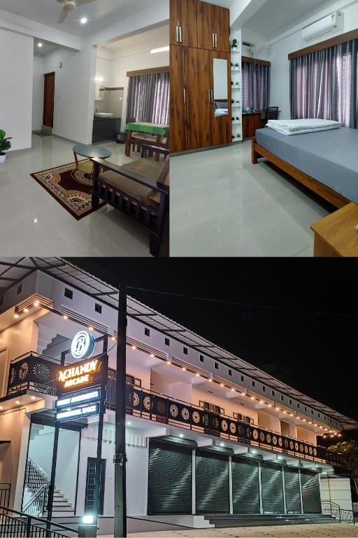 zwei Bilder eines Hotelzimmers mit einem Bett in der Unterkunft Achandy Arcade in Kakkadampoyil
