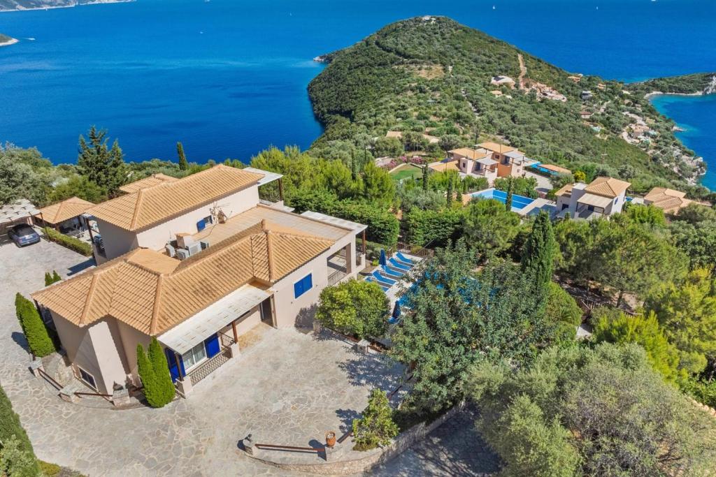 an aerial view of a villa with a view of the ocean at Villa Seliora in Sivota