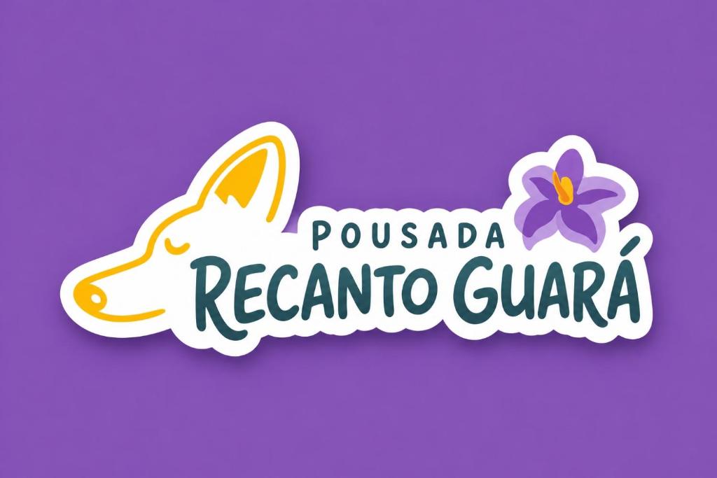 a dog logo with a purple flower on a purple background at Pousada Recanto Guará Oficial in Pirenópolis