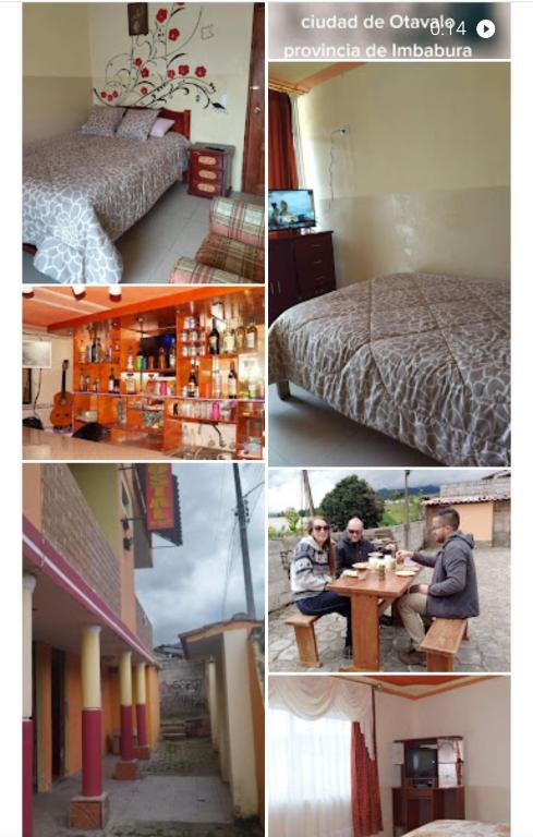 a collage of pictures of a bedroom and a bed at Hostal Juyanis in Otavalo