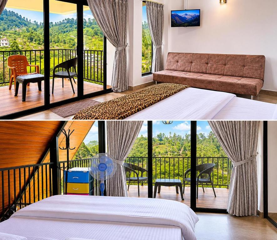 a bedroom with a bed and a balcony with a view at Annfield Cabana in Hatton