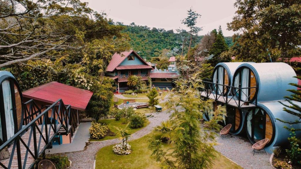 an aerial view of a house with a garden at ONDA Boquete in Boquete