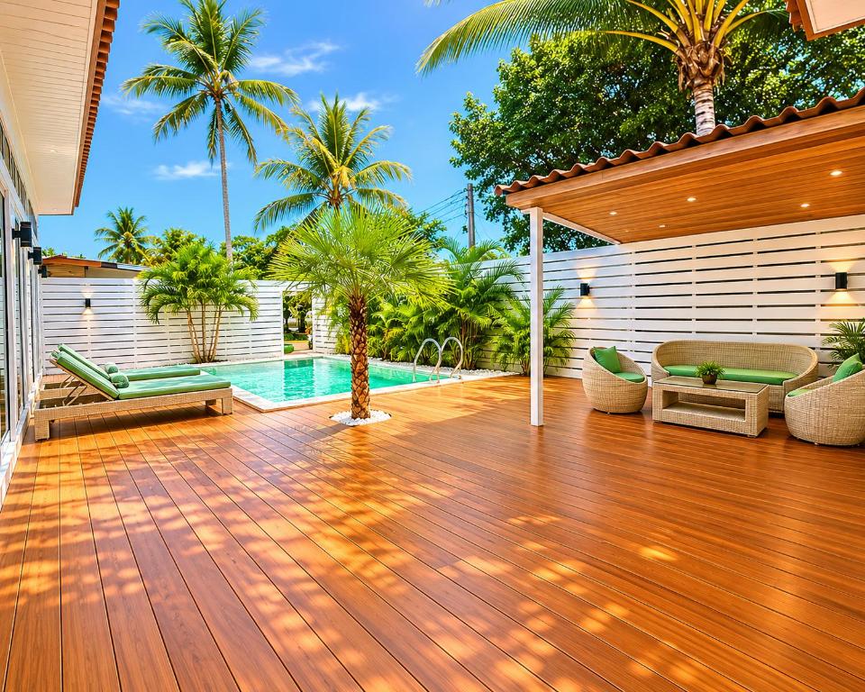 a wooden deck with a pool in a house at Oh’lala - 3 BR Pool Villa in Ban Tai