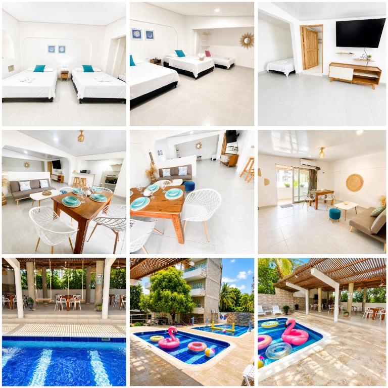 a collage of photos of a house with a pool at Apartasuite tolu in Tolú