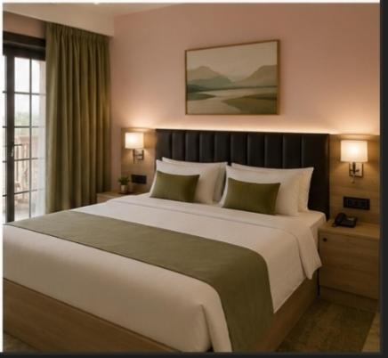a large bed in a hotel room with two lamps at Shree Videhi Atithi Grah in Ayodhya