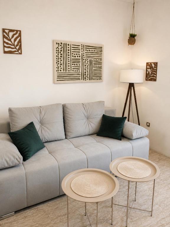 a living room with a couch and two tables at Apartman Dona in Petrovac na Moru