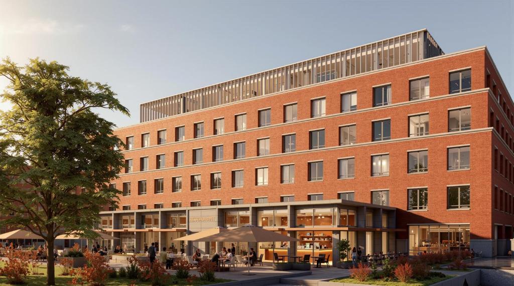 a rendering of the exterior of a building at Van der Valk Hotel Maastricht-Maas in Maastricht