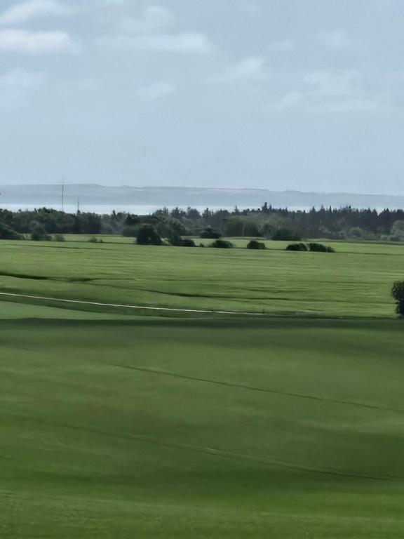 a view of a golf course with a green field at Spacious foresthouse with stunning view in Ydby