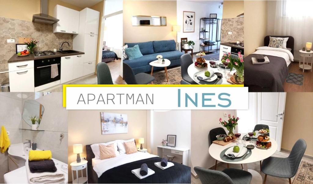 a collage of photos of a living room and a apartment at Apartman Ines in Pribislavec