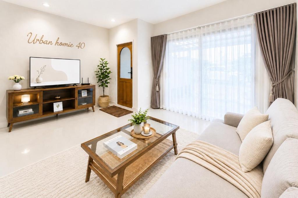 a living room with a couch and a tv at Urban Homie 40 in Langu