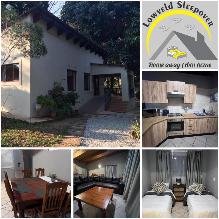 a collage of pictures of a house with a kitchen and a table at Lowveld Sleepover in Tzaneen