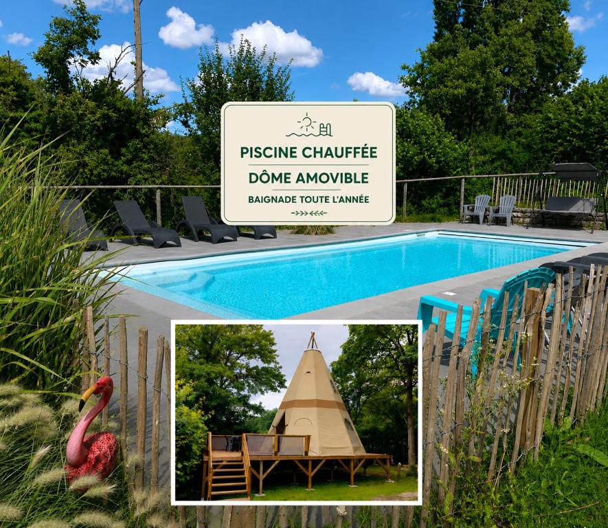 a picture of a sign next to a swimming pool at Lodge Tipi, L'Indienne in Arc-et-Senans