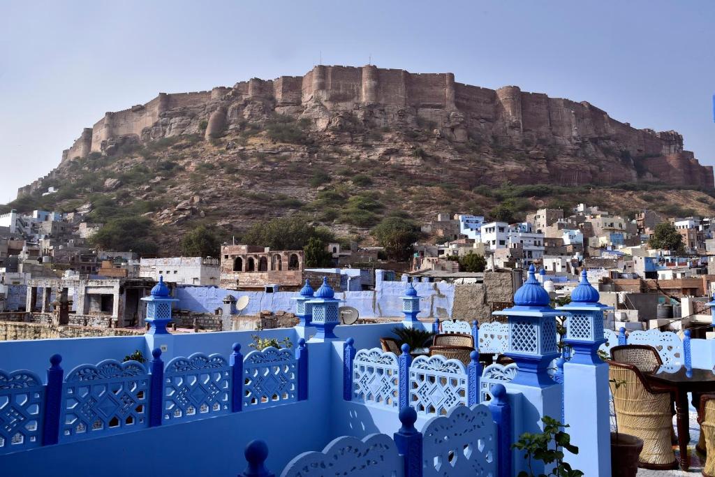 a view of the blue city of chefchaouen with the mountain at Suraj Haveli in Jodhpur