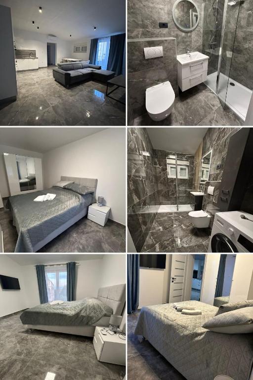 a collage of four pictures of a hotel room at Villa Maria II in Vodice
