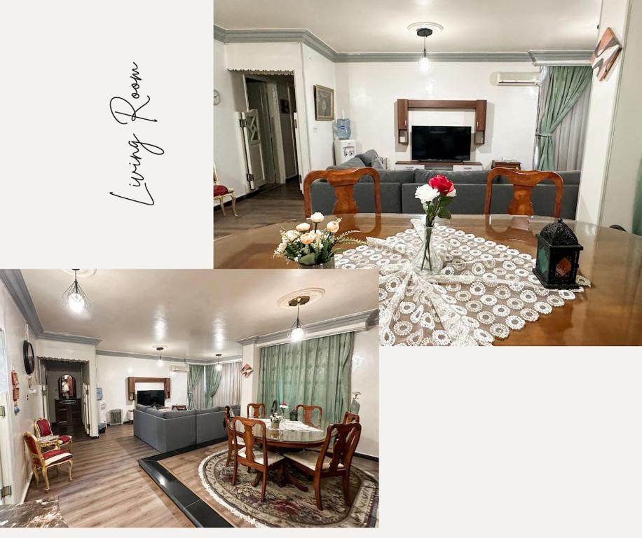 a living room with a couch and a table at 2 Bedrooms Spacious flat 7 mins to Airport in Cairo