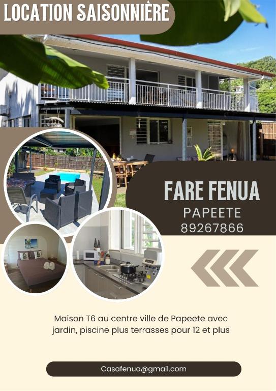 a flyer for a real estate conference in front of a house at Fare fenua Maison 270m2 12p in Papeete