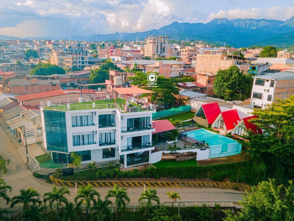an aerial view of a city with buildings at Central Suites in Tarapoto