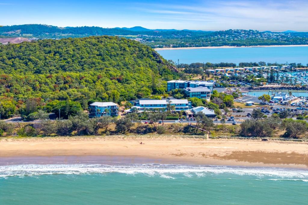 an aerial view of a beach and a town at Rosslyn Bay Resort Yeppoon in Yeppoon