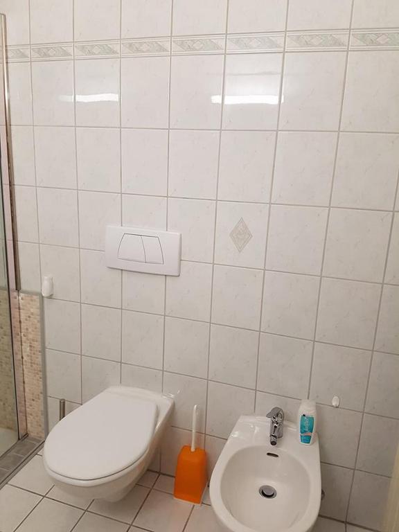 a small bathroom with a toilet and a sink at Casa Ines in Bellinzona