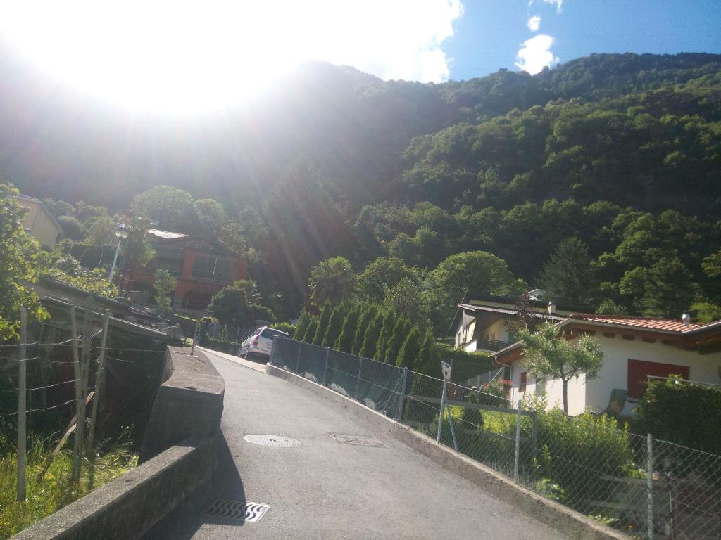 a view of a road with a mountain at Casa Ines in Bellinzona